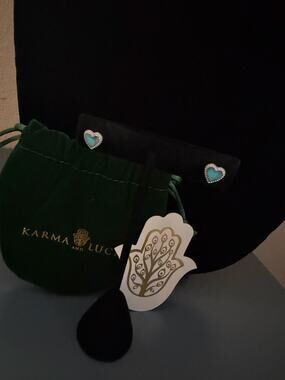 Karma & Luck Kalli Collection heart Stud Earrings turquoise silver